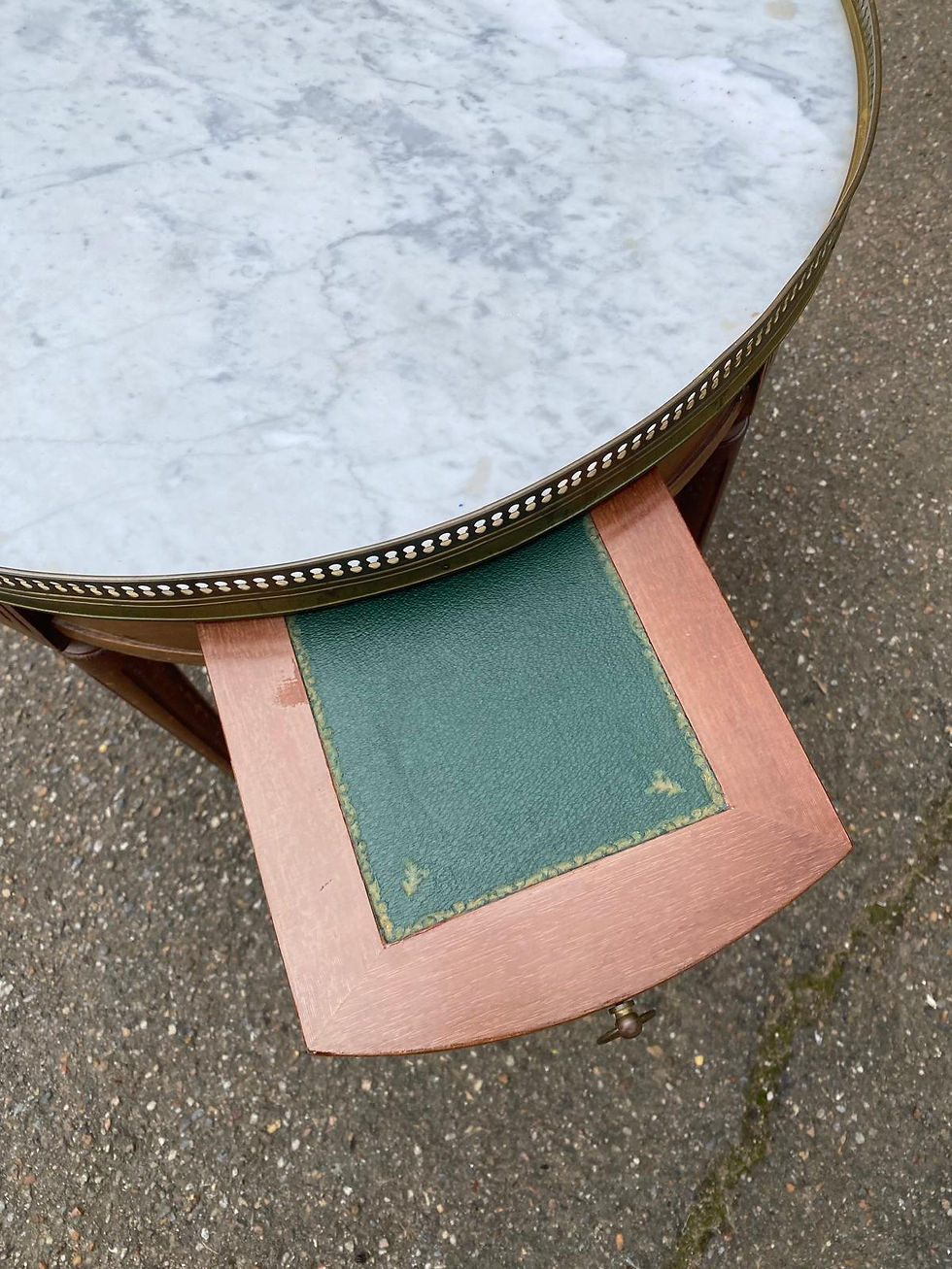 Miniature : Table basse Bouillotte ronde Louis XVI en bois massif et marbre doré