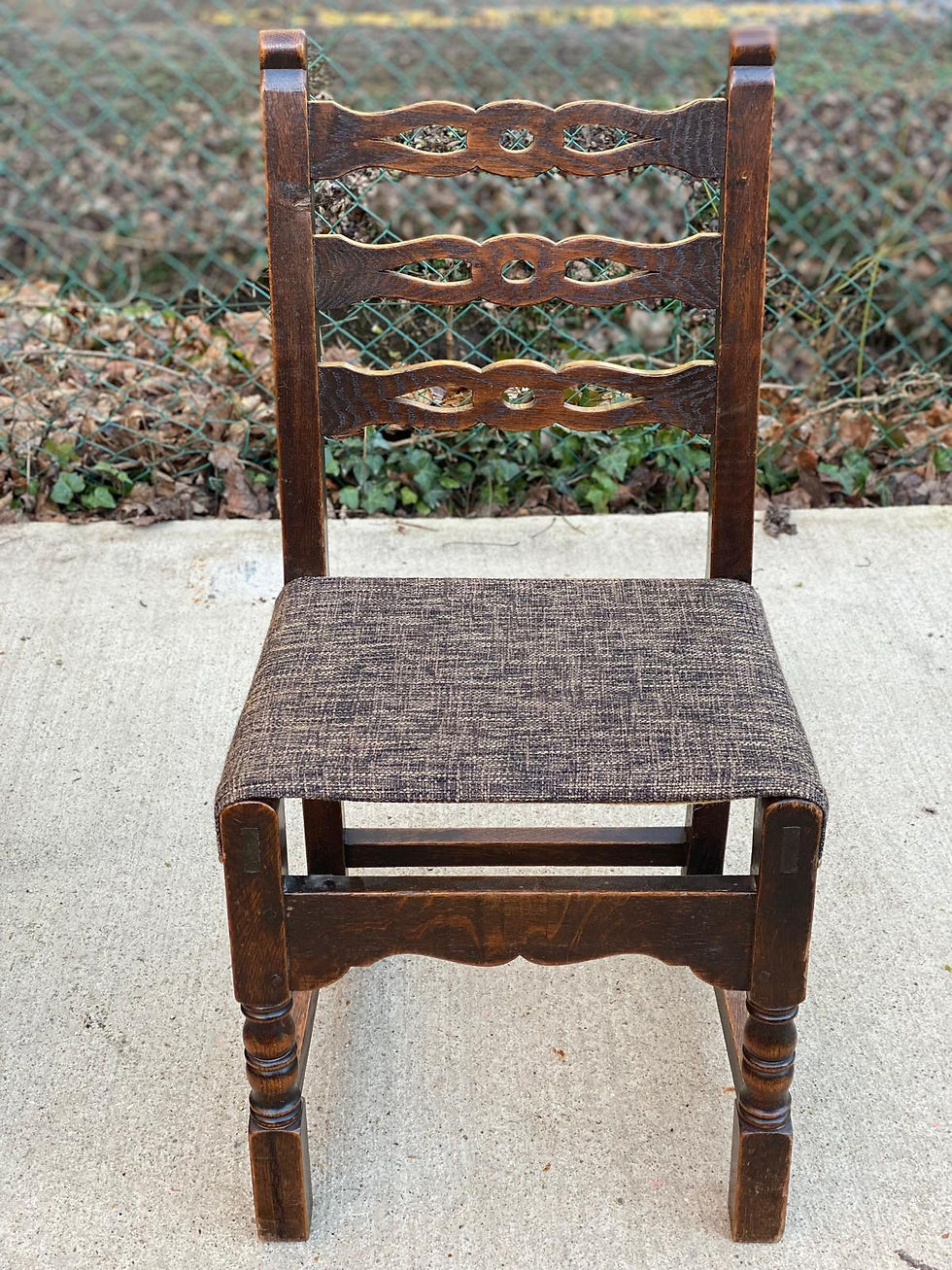 Miniature : 6 chaises de salle à manger en bois massif et assise grise en laine tressé 1950