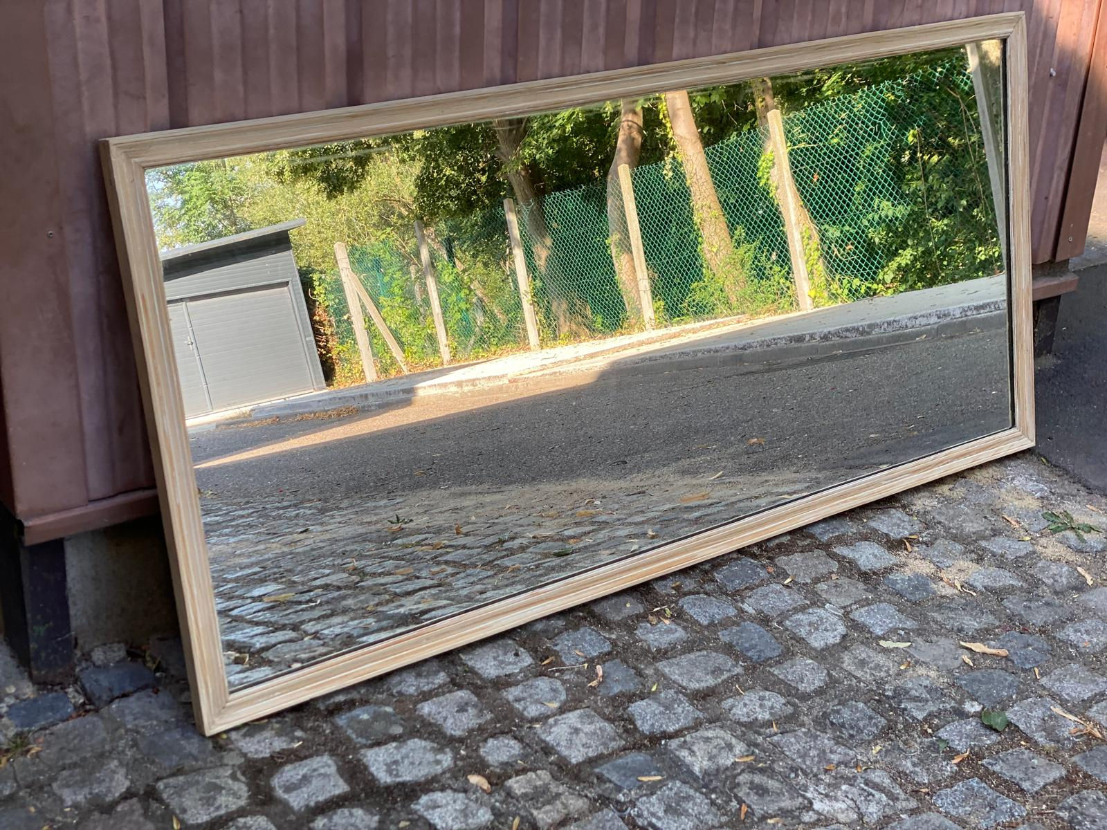 Authentique miroir de brasserie du XIXème siècle rénové bois massif 180x85