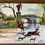 Miniature : Tableau vintage chasse à cour peinture à huile Cabos bois massif 160x90cm