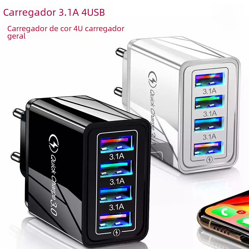 Thumbnail: 4-Port USB Phone Charger with LED Light (EU/US/UK)