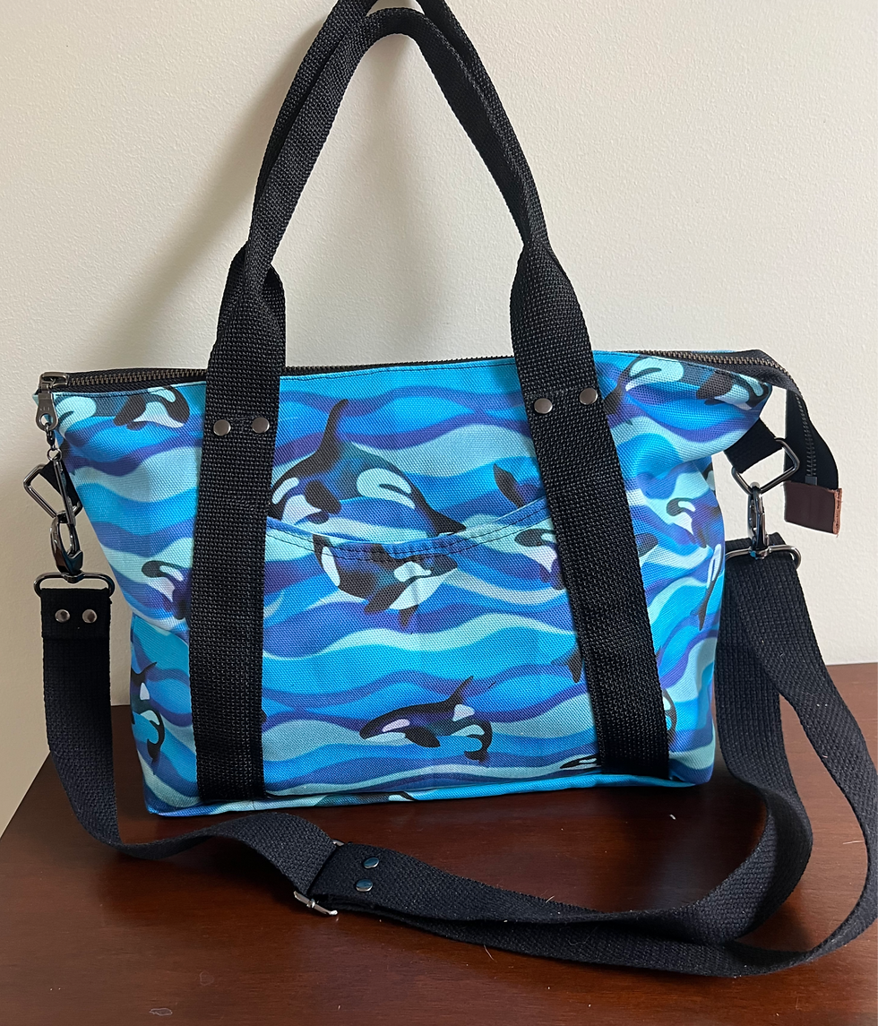 Blue swimming orca Tote