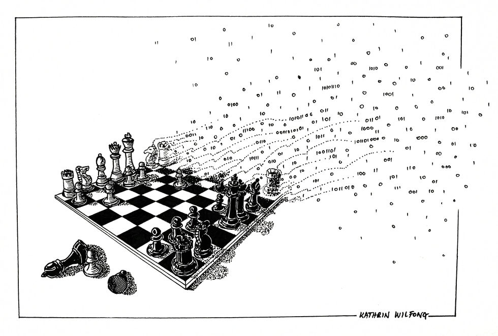 Chess pieces dissolving, game ending