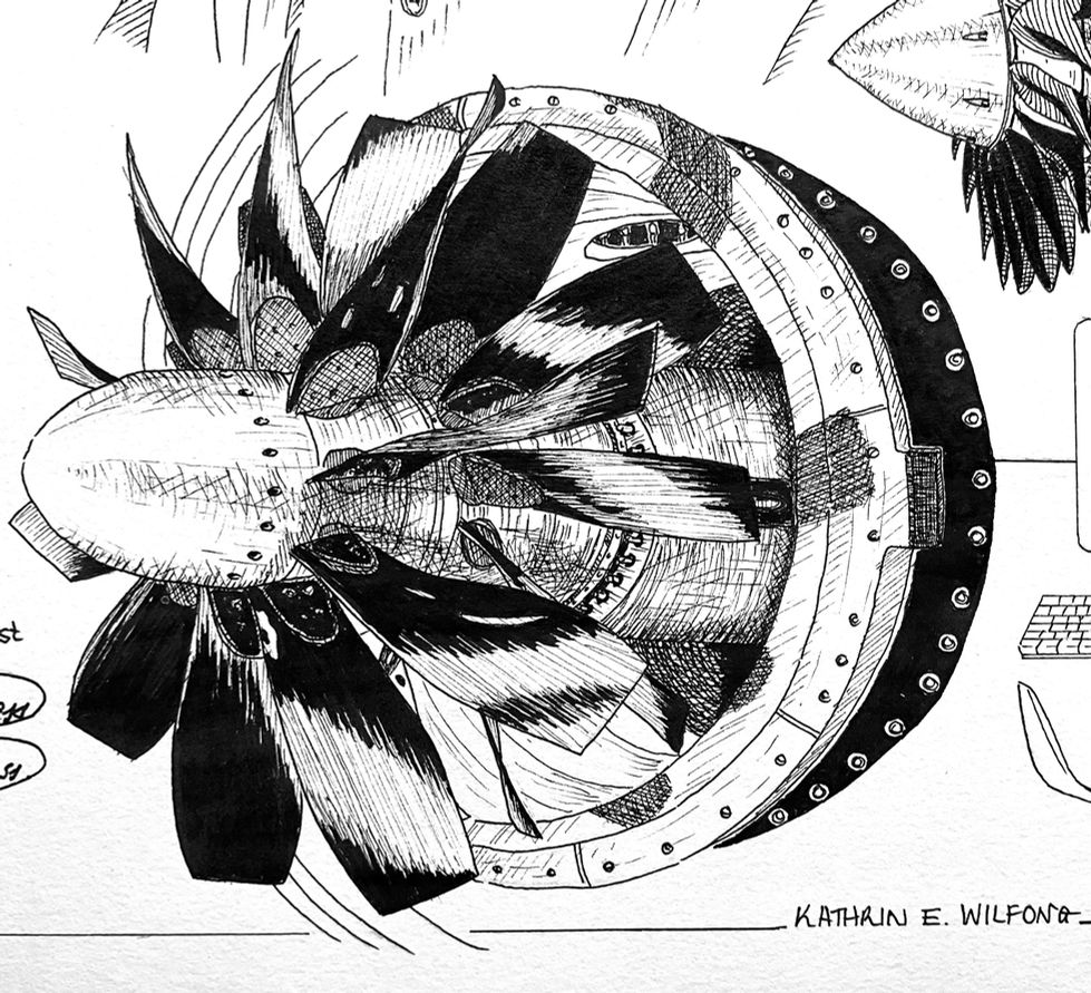 Detailed drawing of a turbine engine