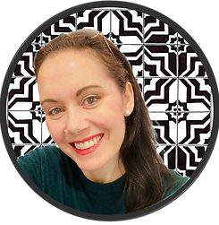 Profile picture of me with signature azulejo pattern in black and white as background