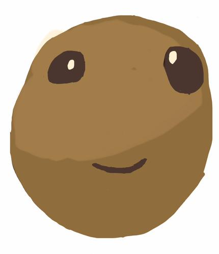 Illustrated chocolate chip cookie with a smiling face.
