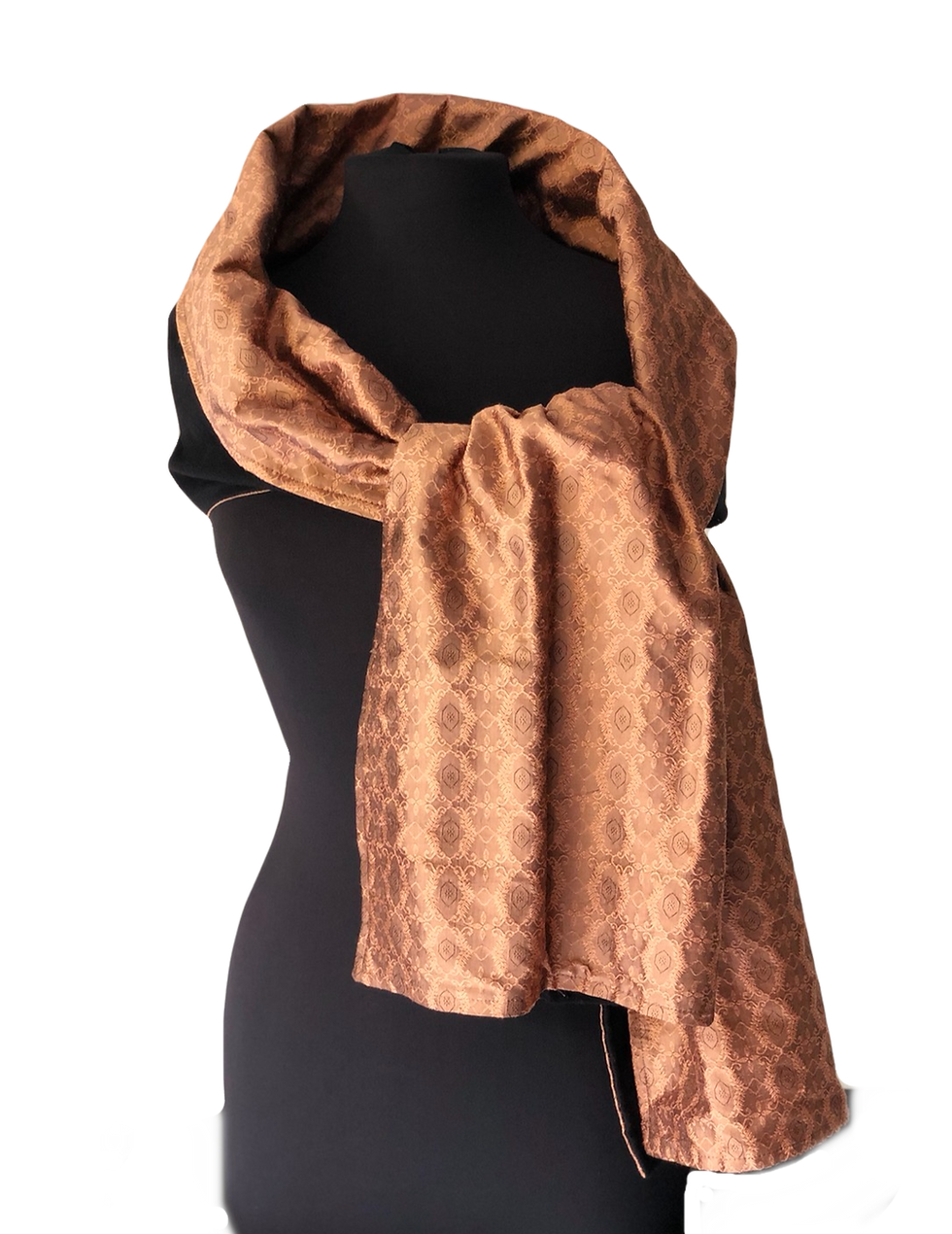 Thumbnail: Silk Shawl - Reversible Copper Medallion Jacquard Silk & Black Wool