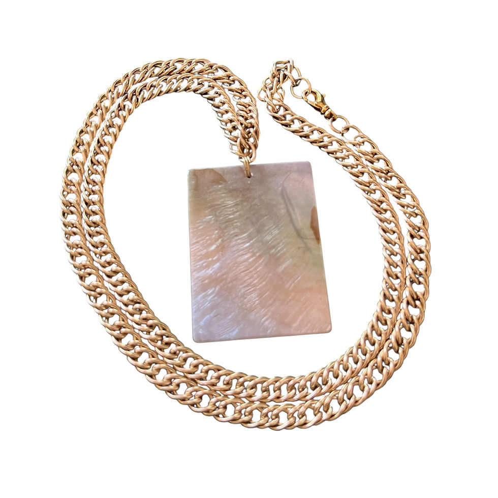 Irish Moss Mother Of Pearl Pendant Necklace with Gold Chain