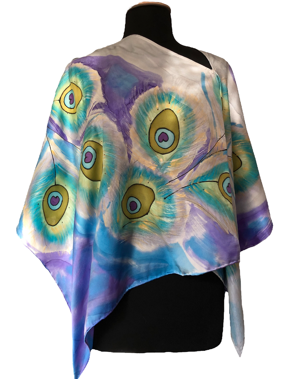 Thumbnail: Silk Shawl - Jeweled Peacock Feather Poncho
