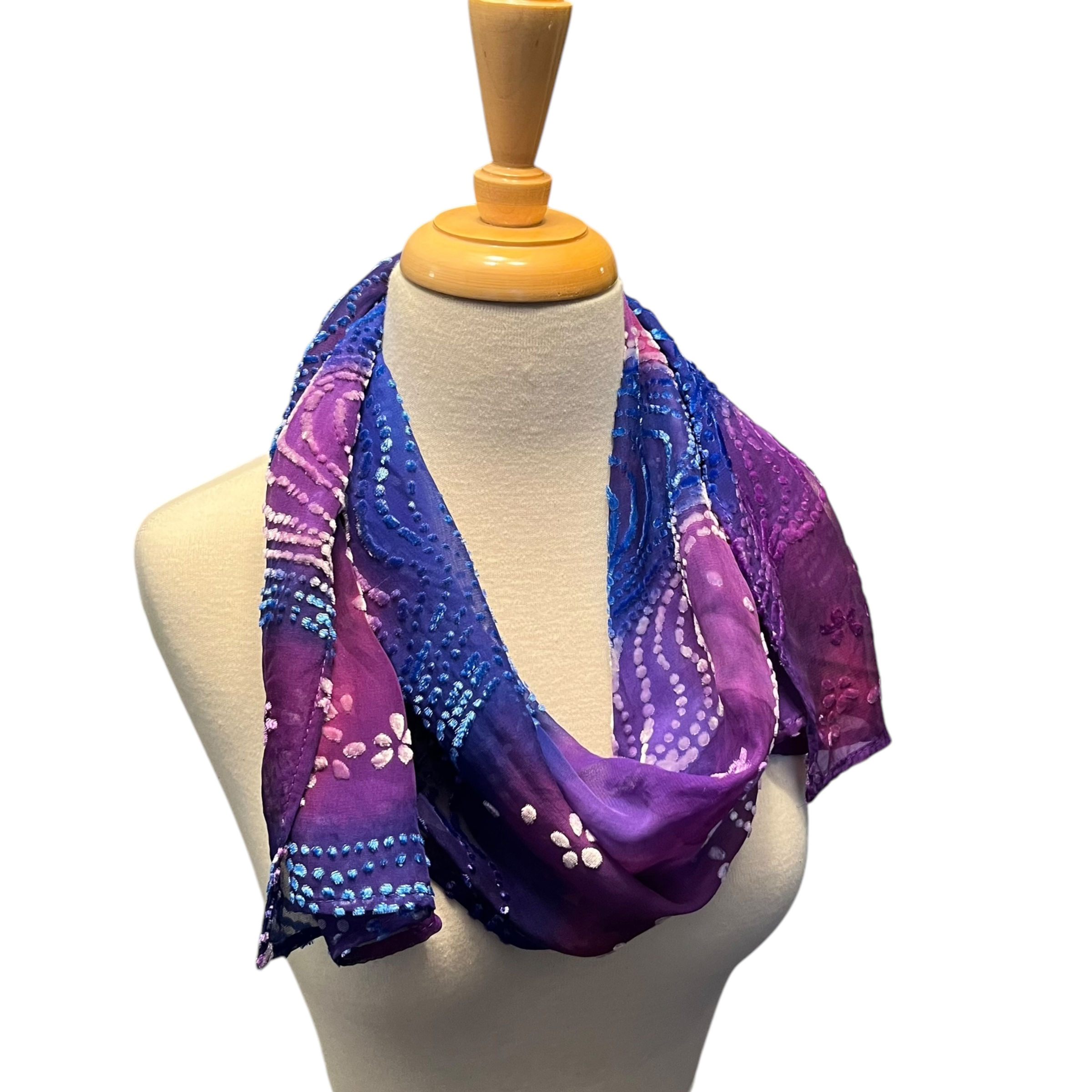 Silk Velvet Devorè Shawl - Amethyst Stream