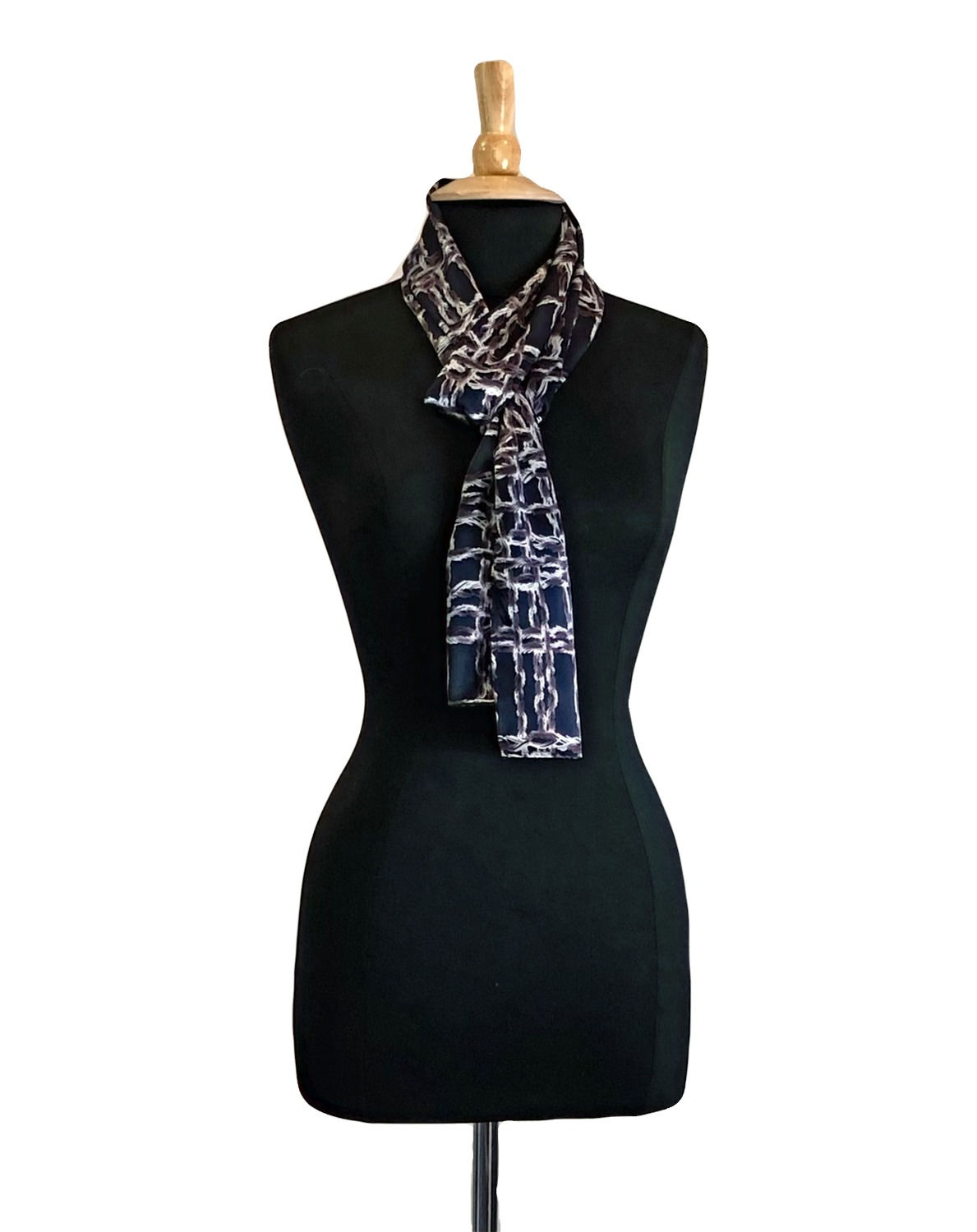 Silk Scarf - Midnight Blue Feather Print Charmeuse