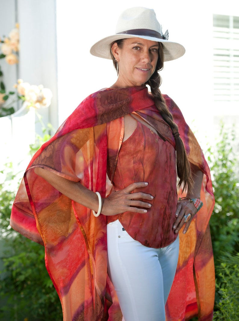 Stained Glass Sunset Silk Ruana