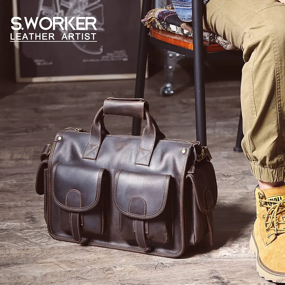 Miniatura: S.WORKER Vintage Genuine Leather Men's Briefcase 14" Laptop Bags Crazy Horse