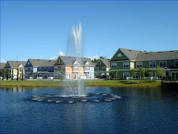 lake with fountain