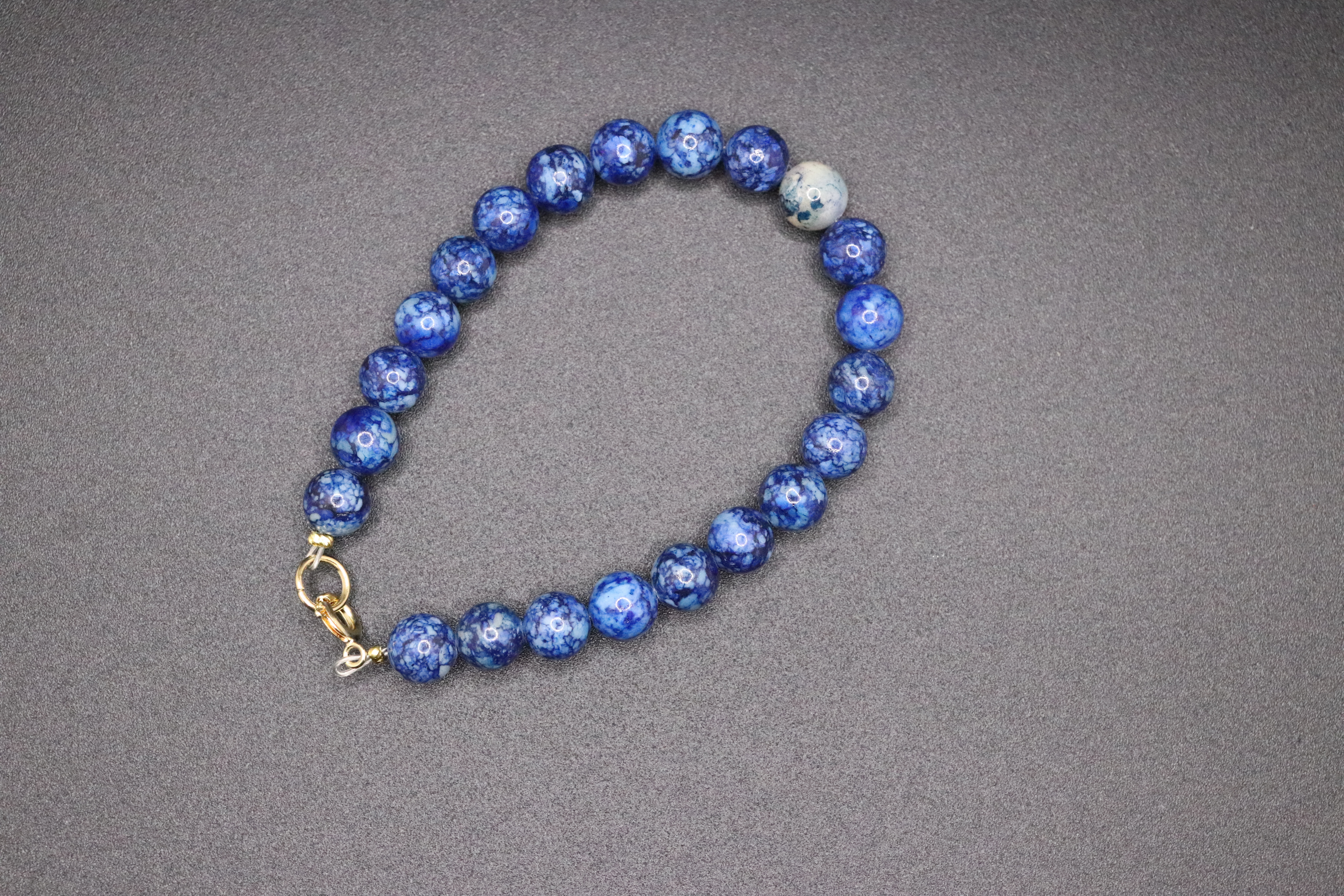 Blue Beaded Fossil Rock (Coral) Bracelet