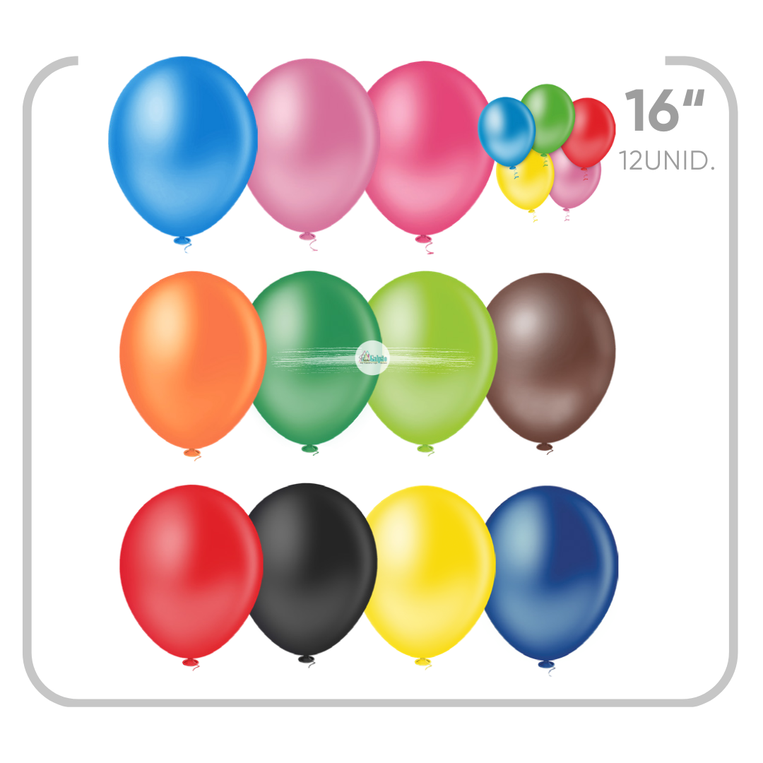 BALÃO LISO CORES TRADICIONAIS 16"-  (12unid.)