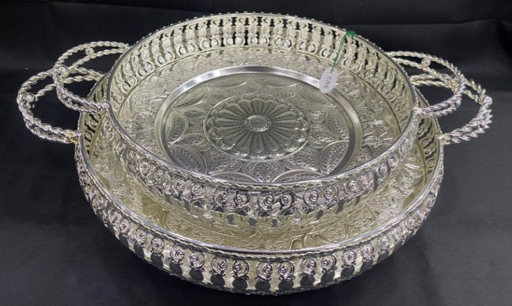 German Silver Tray with Handle 8" and 6" inches