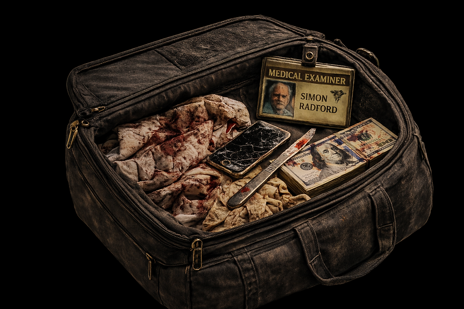 Simon Radford suitcase from Unmasking Evil Motel