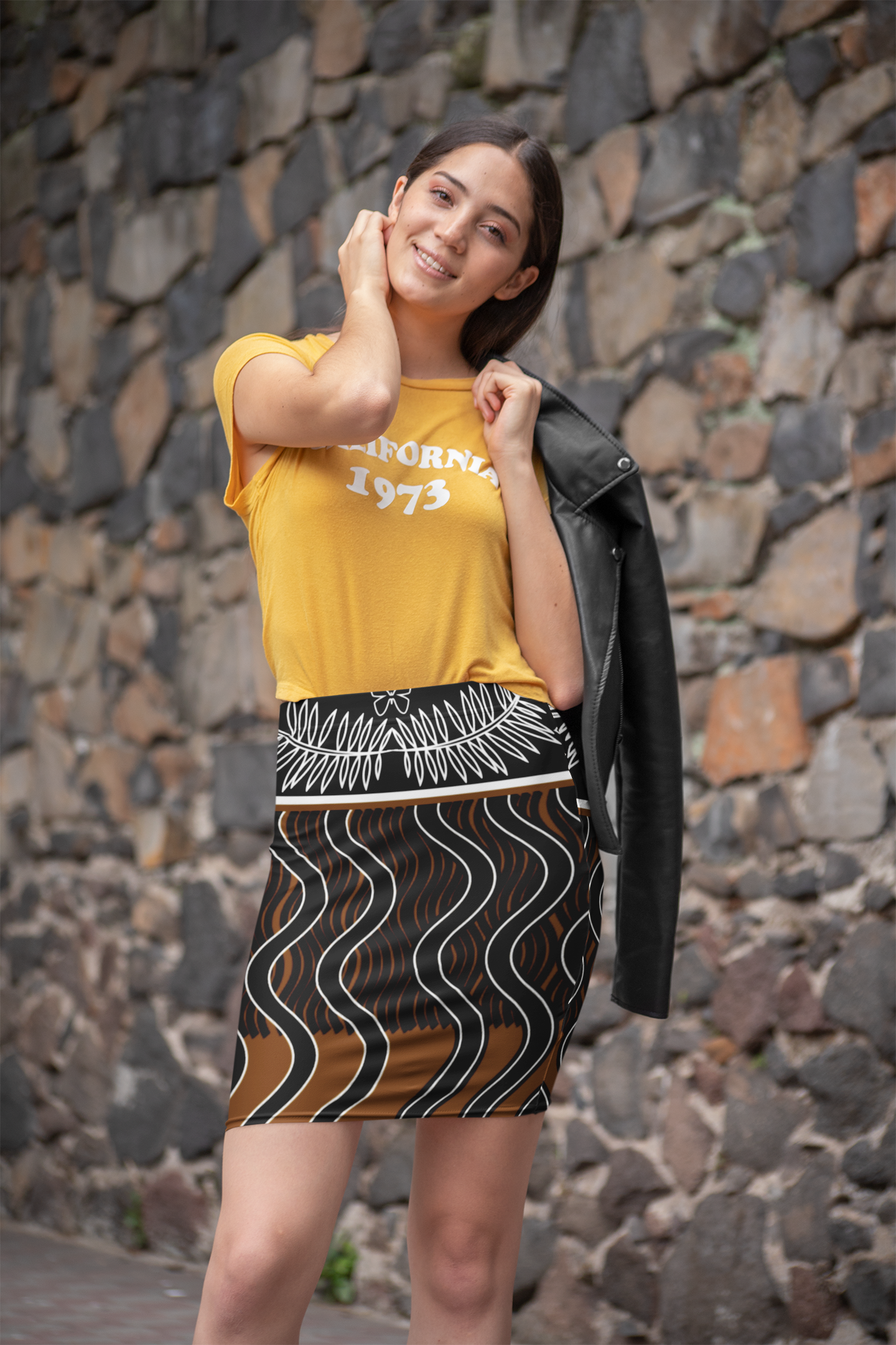 Jupe ocre moré ceinturé EH002