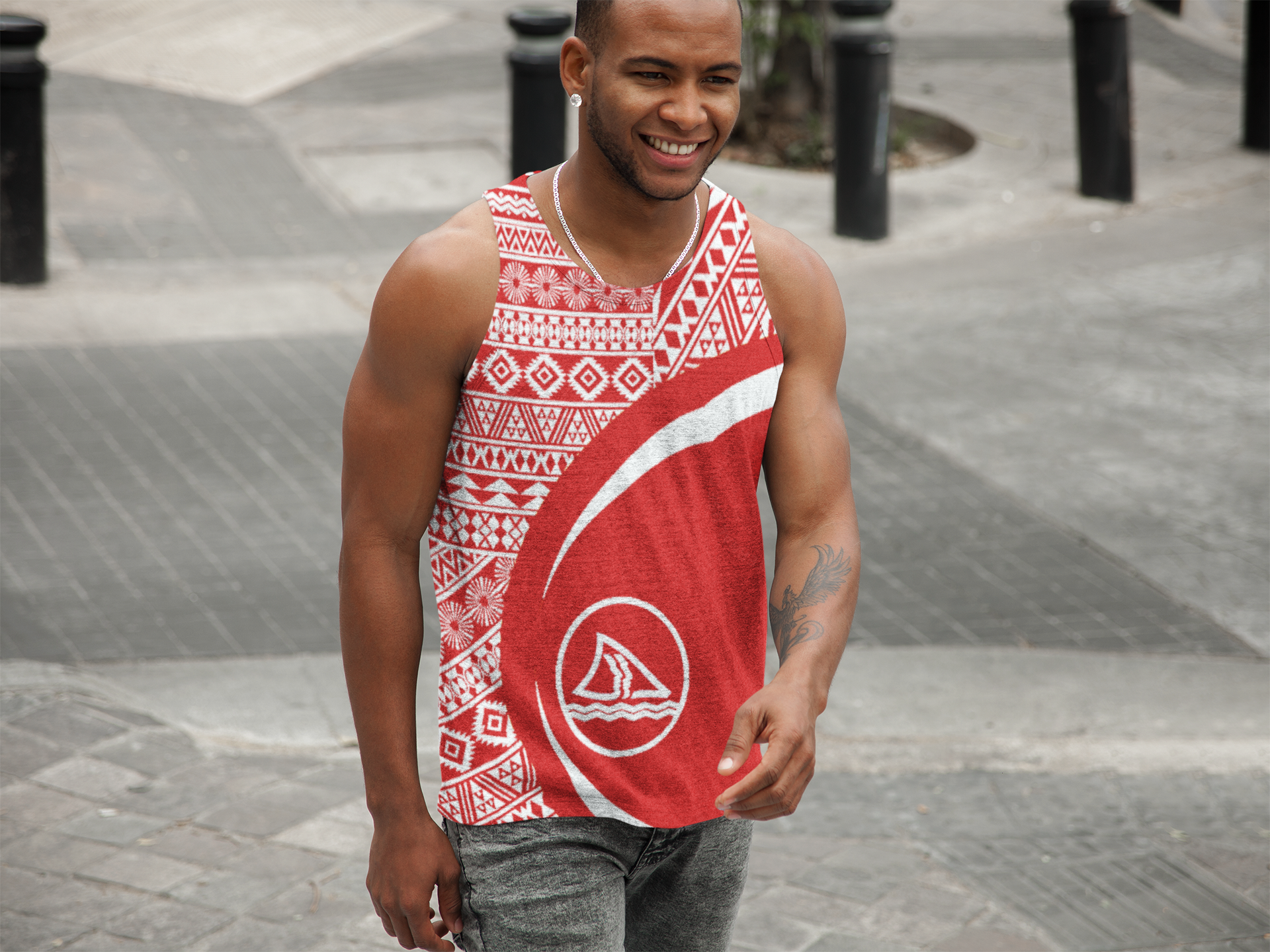Débardeur Homme Tatoo tribal Knk Nouméa rouge