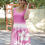 Miniature : Robe d'été rose resserrée à la taille imprimée mi-long EH 001