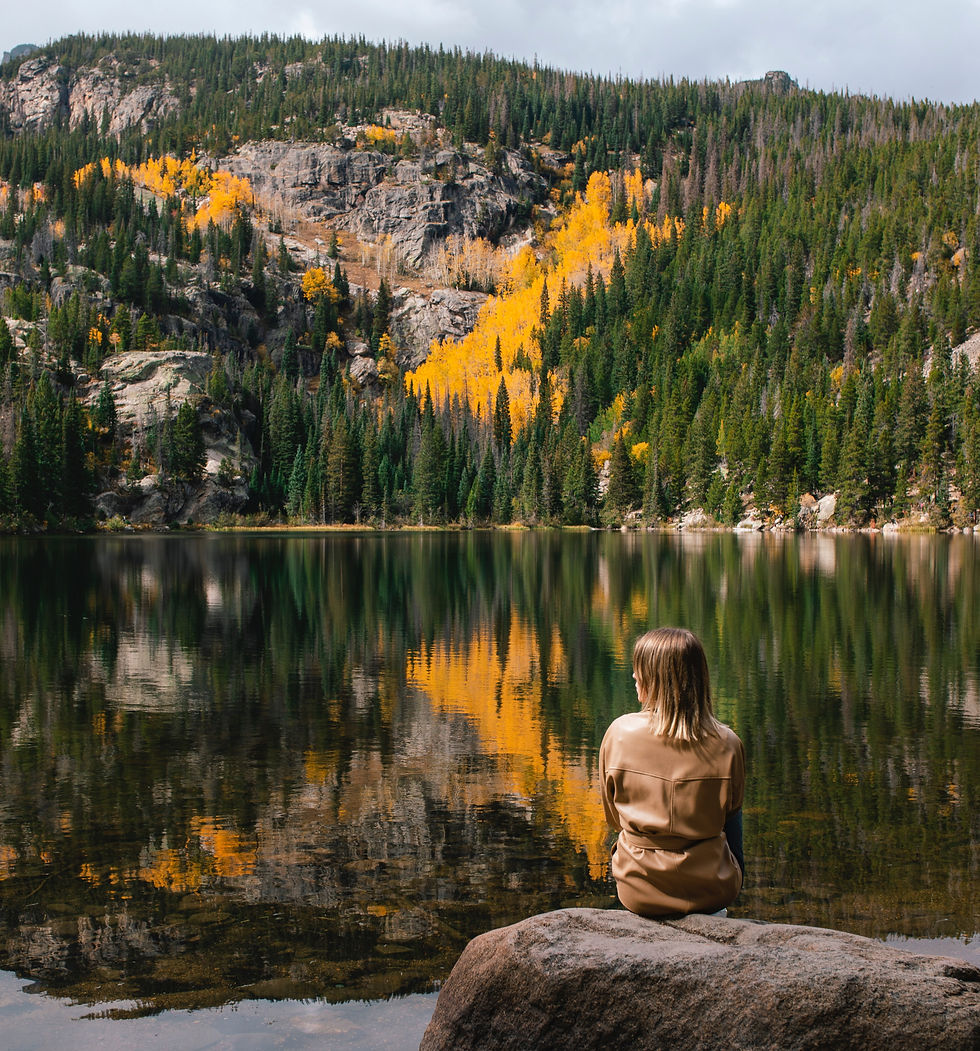 Wide angle view of scenic mountain range during fall