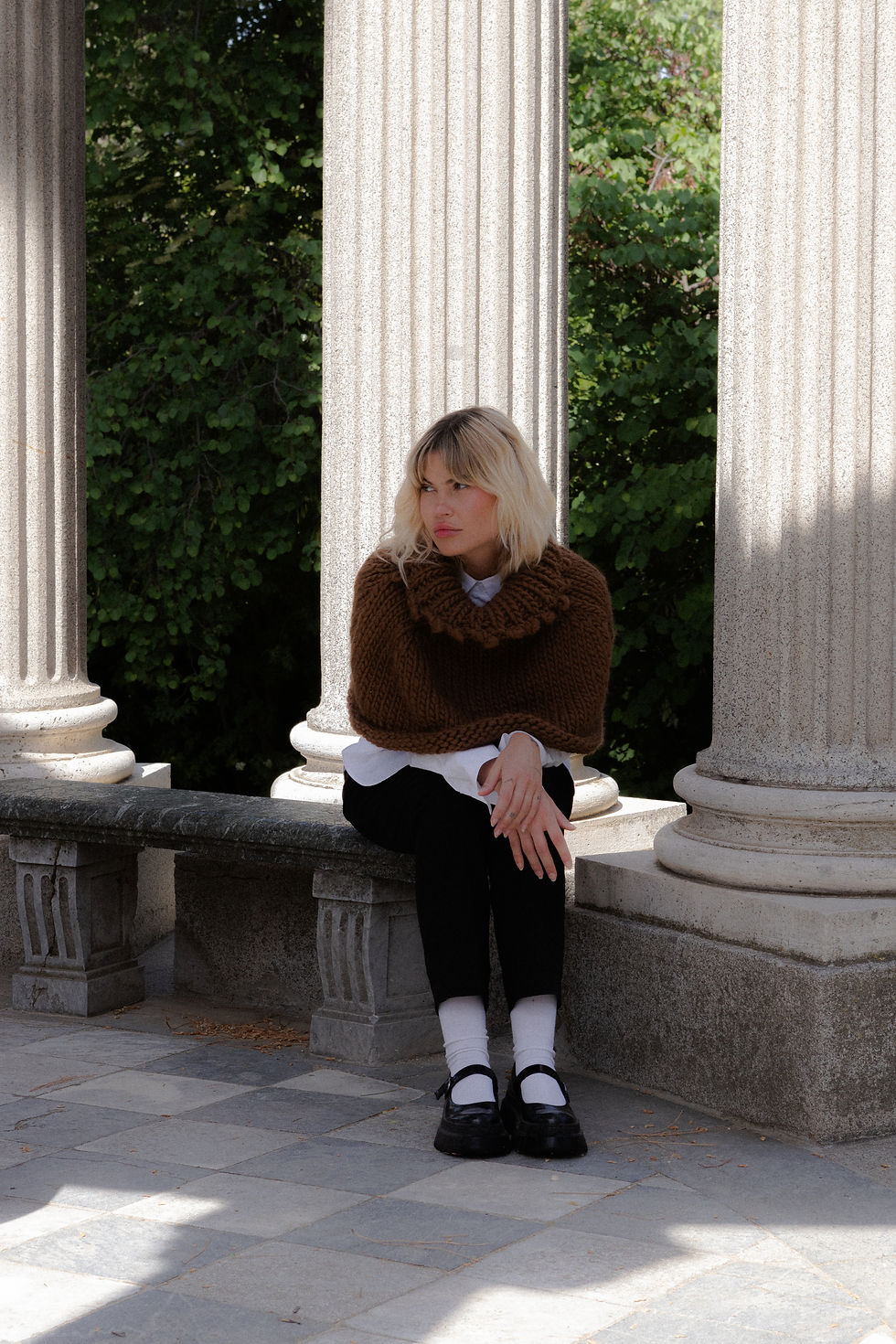 Thumbnail: Brown knit wool cape front view