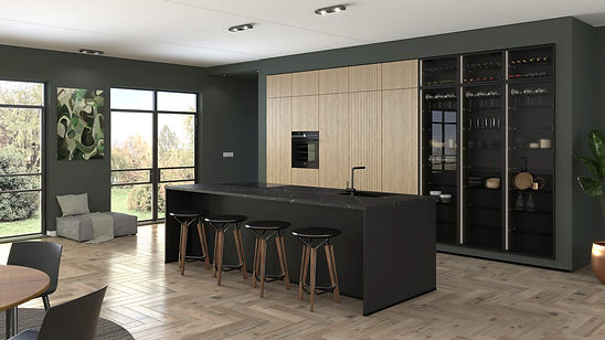 Eiland keuken rookglas kasten