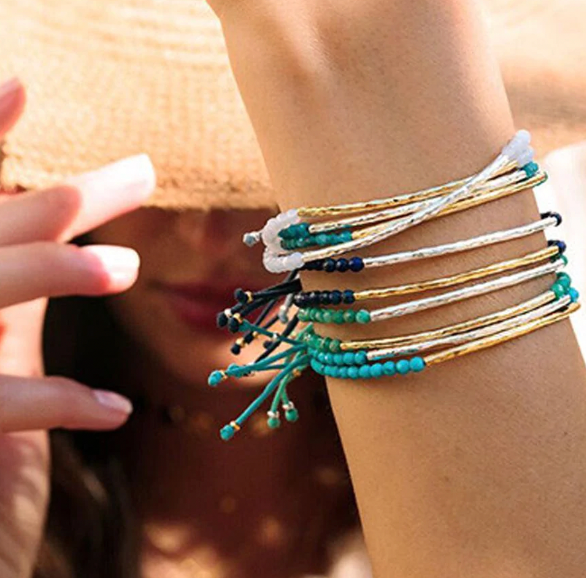 Healing Gemstone Bracelets with Gold Bar