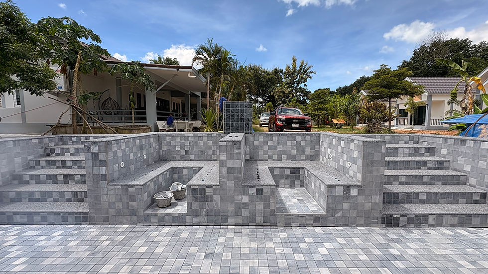 StoneClub Sky Blue natural stone tiles creating a bright blue water color