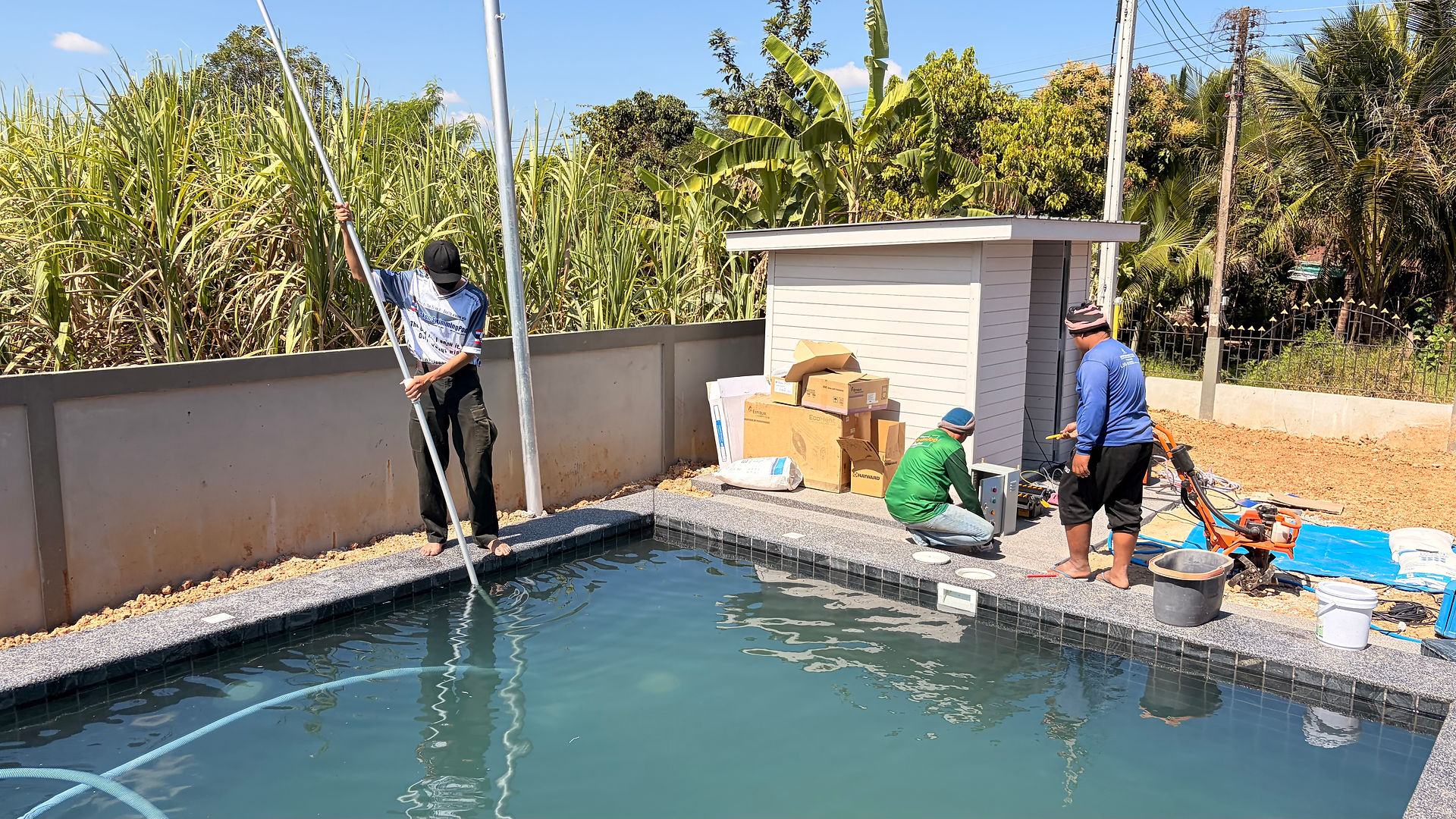 Working on swimming pool