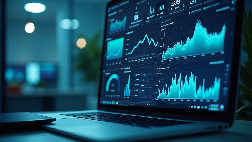 Close-up view of a computer screen displaying AI analytics dashboard