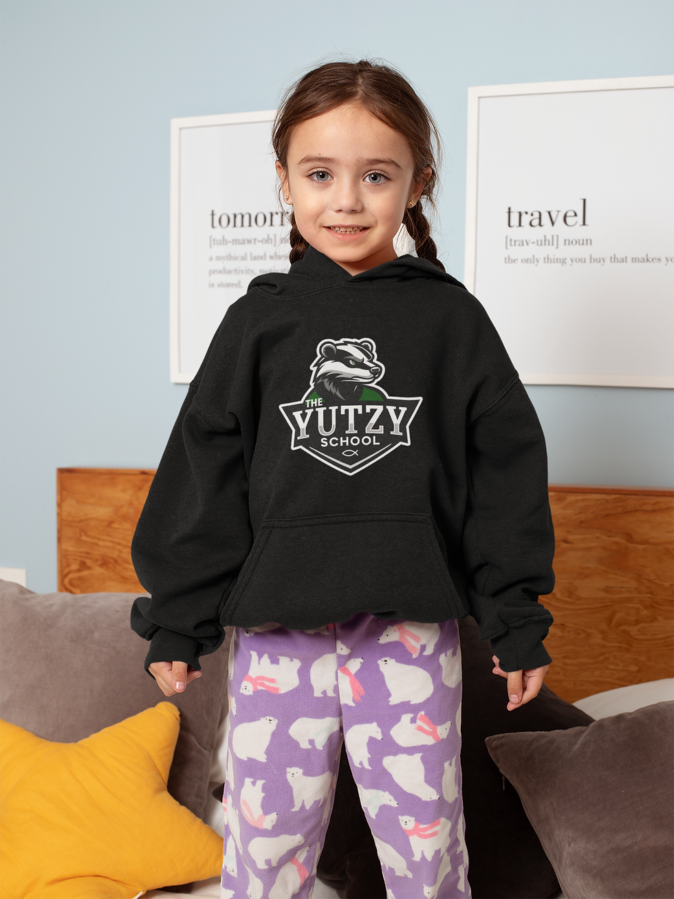 Thumbnail: Youth Hoodie — 'The Yutzy School' Mascot Logo Pullover