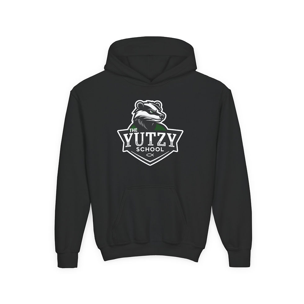 Thumbnail: Youth Hoodie — 'The Yutzy School' Mascot Logo Pullover