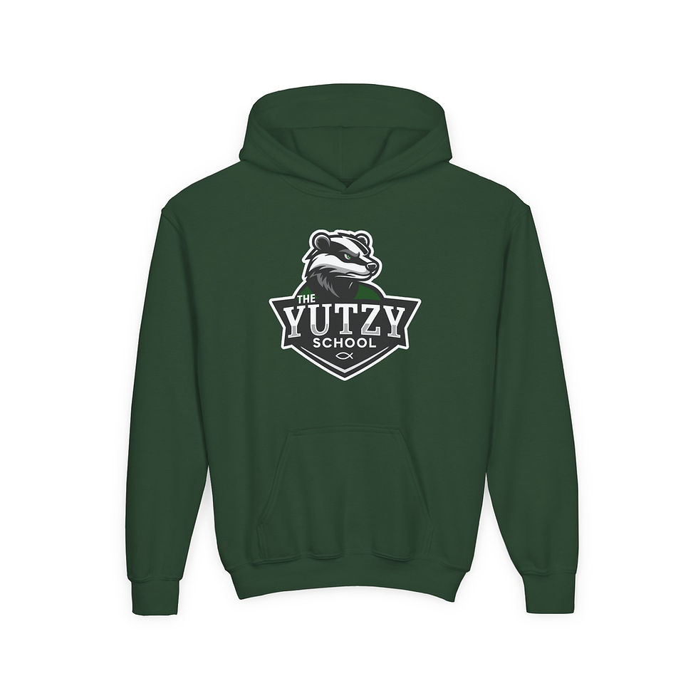 Thumbnail: Youth Hoodie — 'The Yutzy School' Mascot Logo Pullover