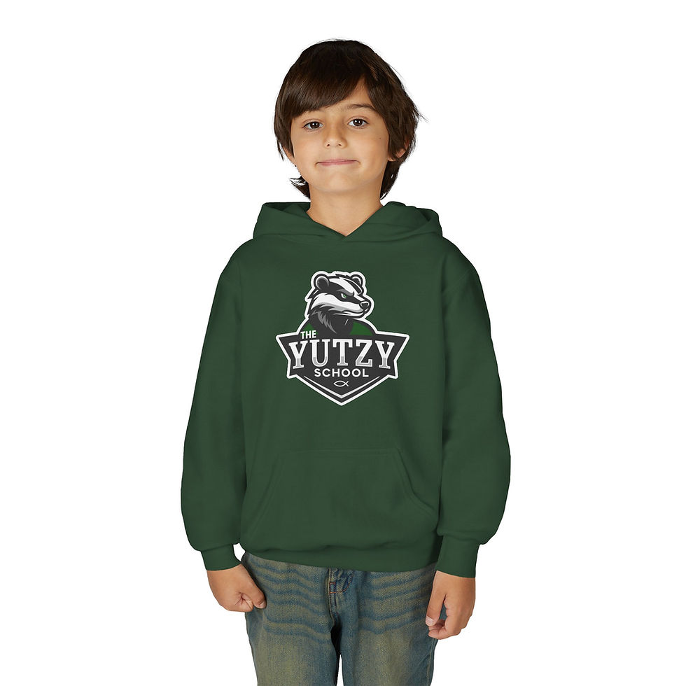 Thumbnail: Youth Hoodie — 'The Yutzy School' Mascot Logo Pullover