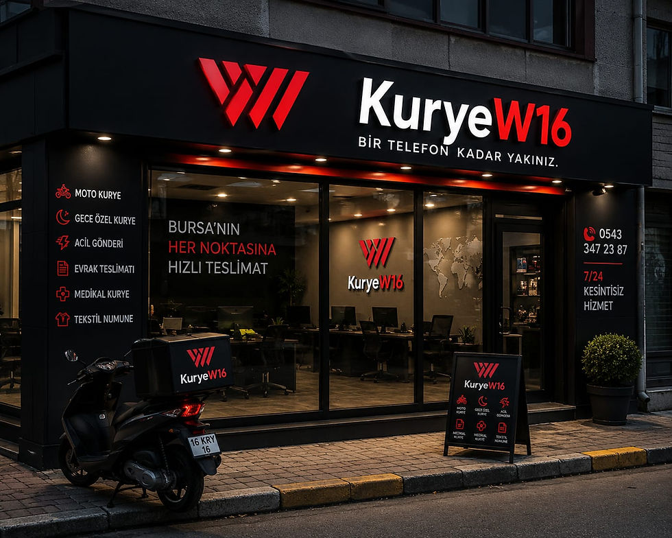 Bursa Kurye W16 ofis dış cephesi ve önünde teslimat motoru