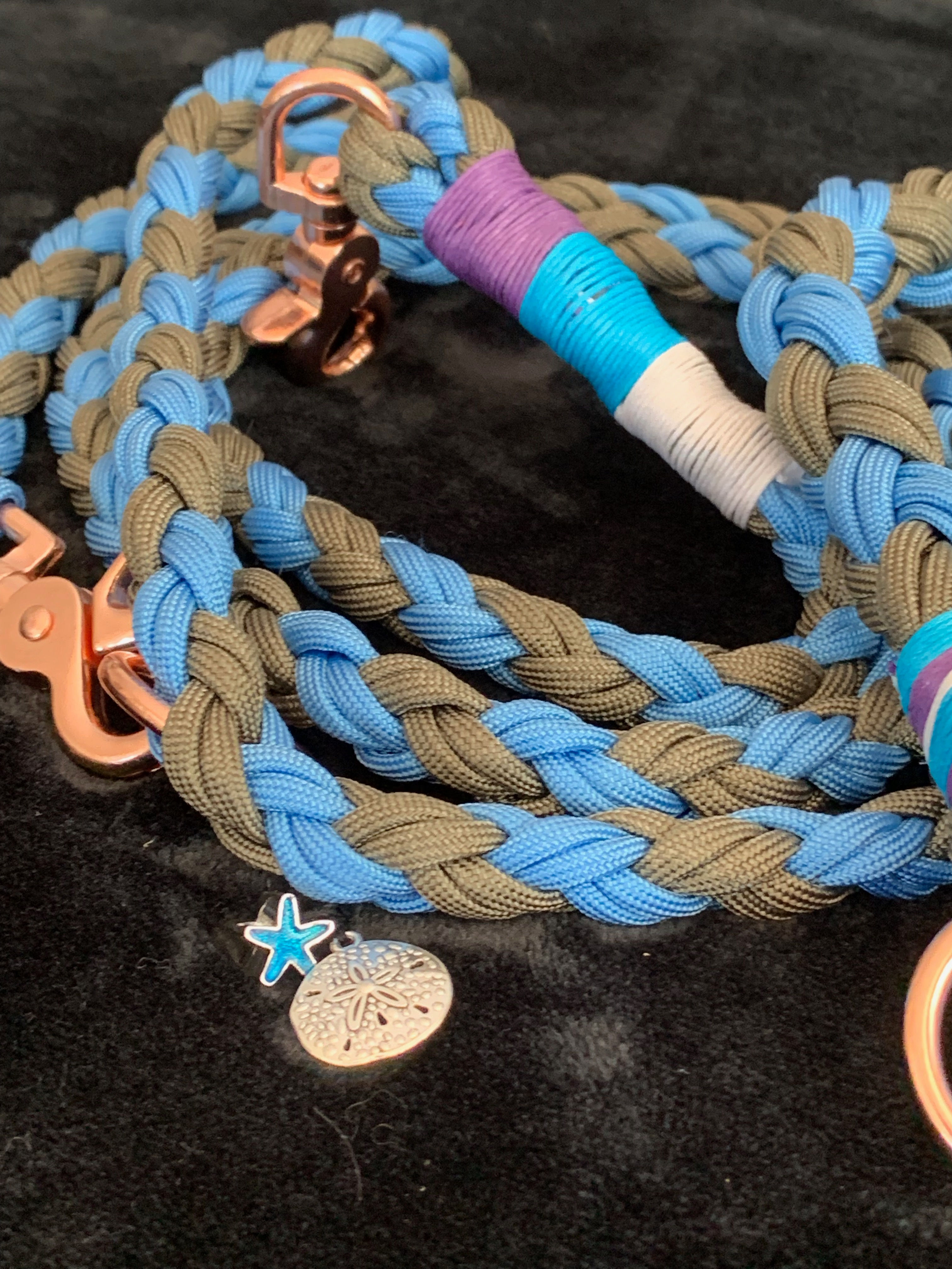 Dog Leash, braided, LightBlue/Khaki, Purple/TurquoiseBlue/White, Rosegold