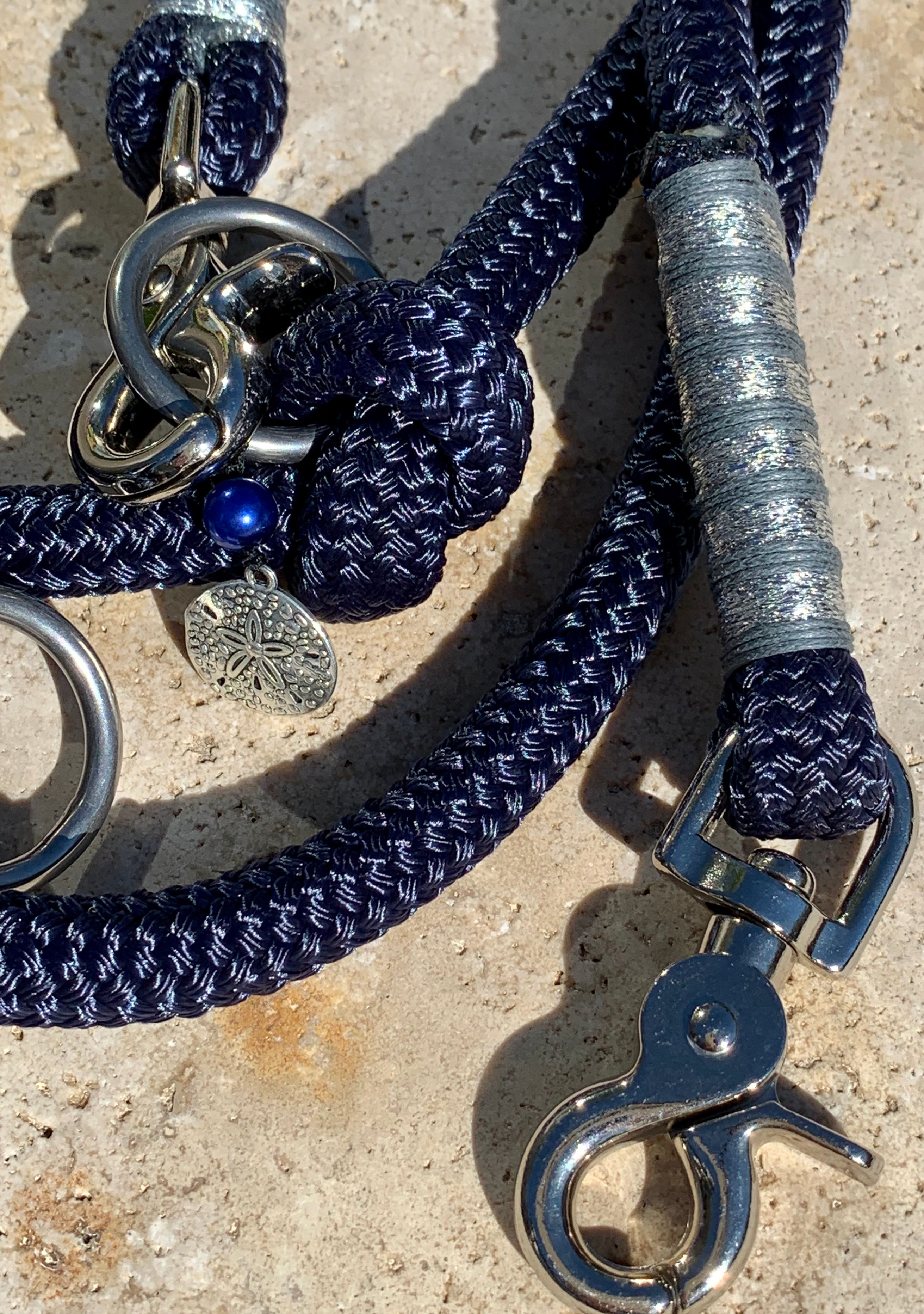 Dog Lead, NavyBlue, DarkGrey/MetallicSilver, Silver