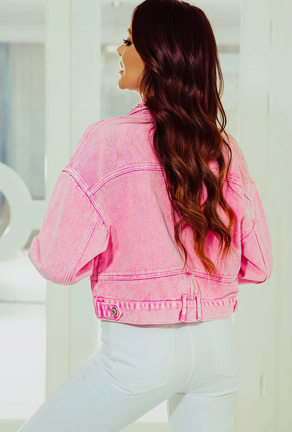 Thumbnail: Pink Rivet Studded Pocketed Denim Jacket