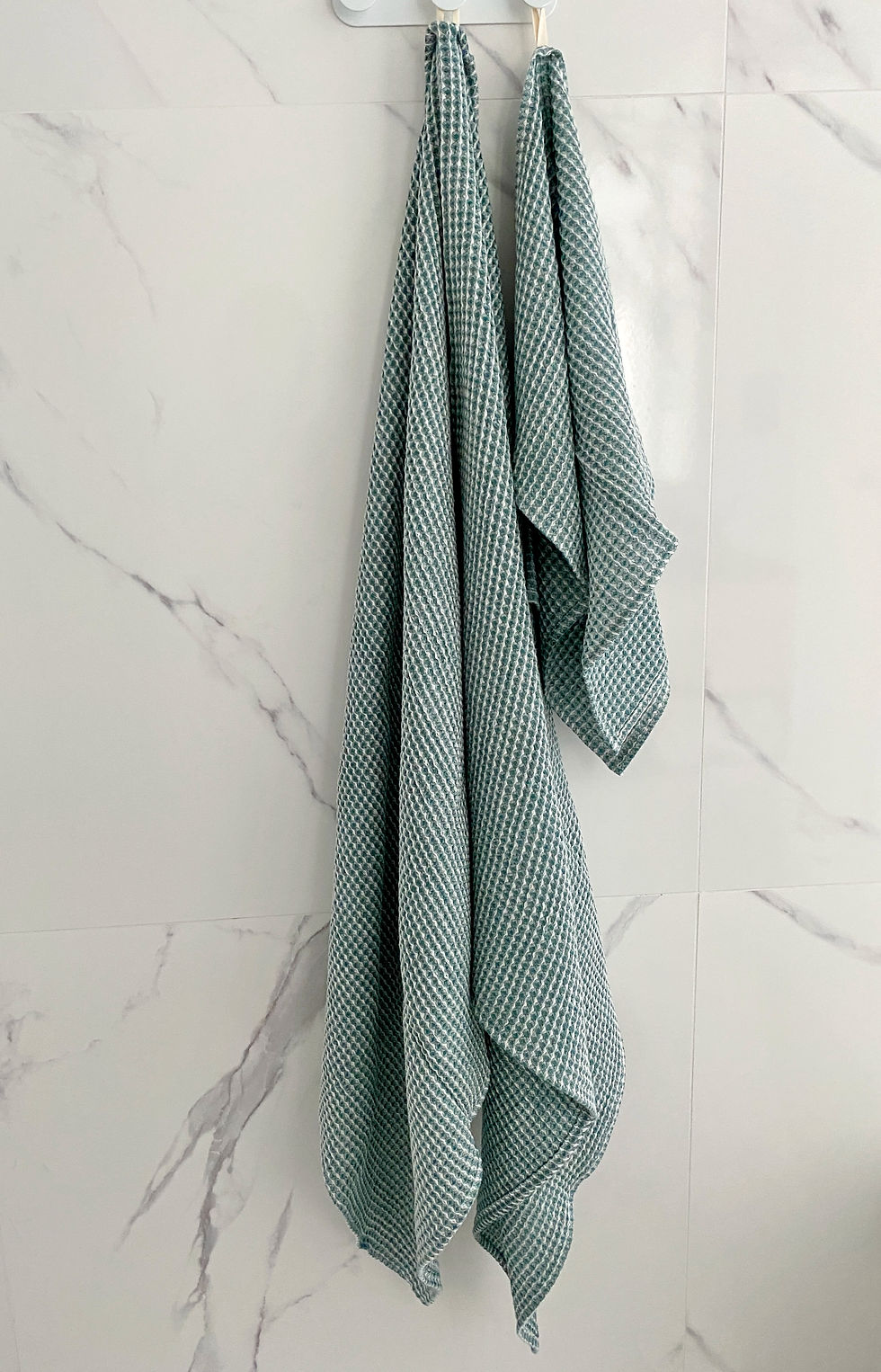 Miniature : Serviette de bain en lin nid d’abeille - Vert - À partir de...