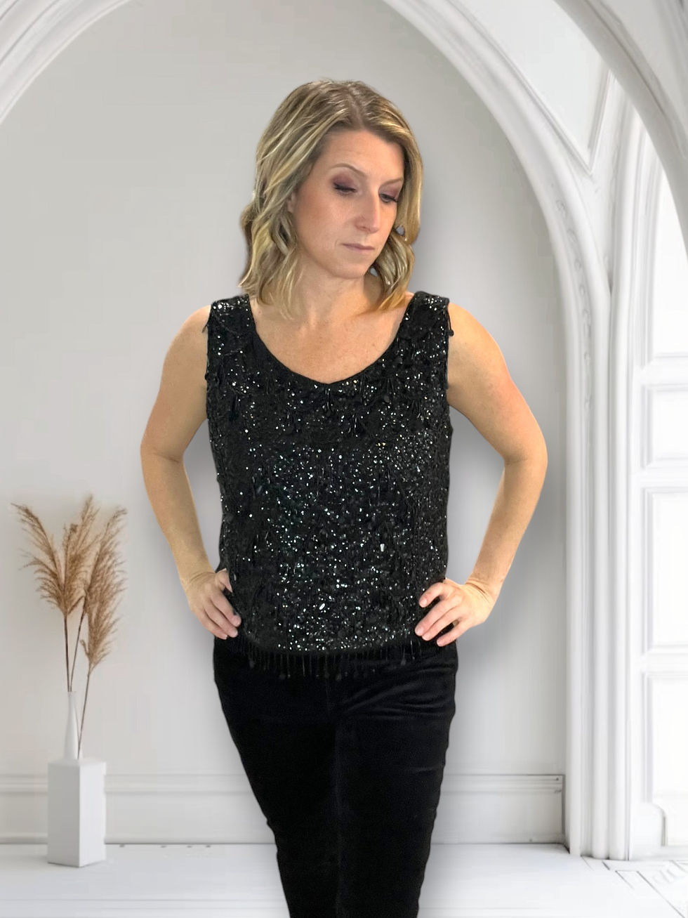 Thumbnail: Vintage Beaded Black Tank Top by Imperial