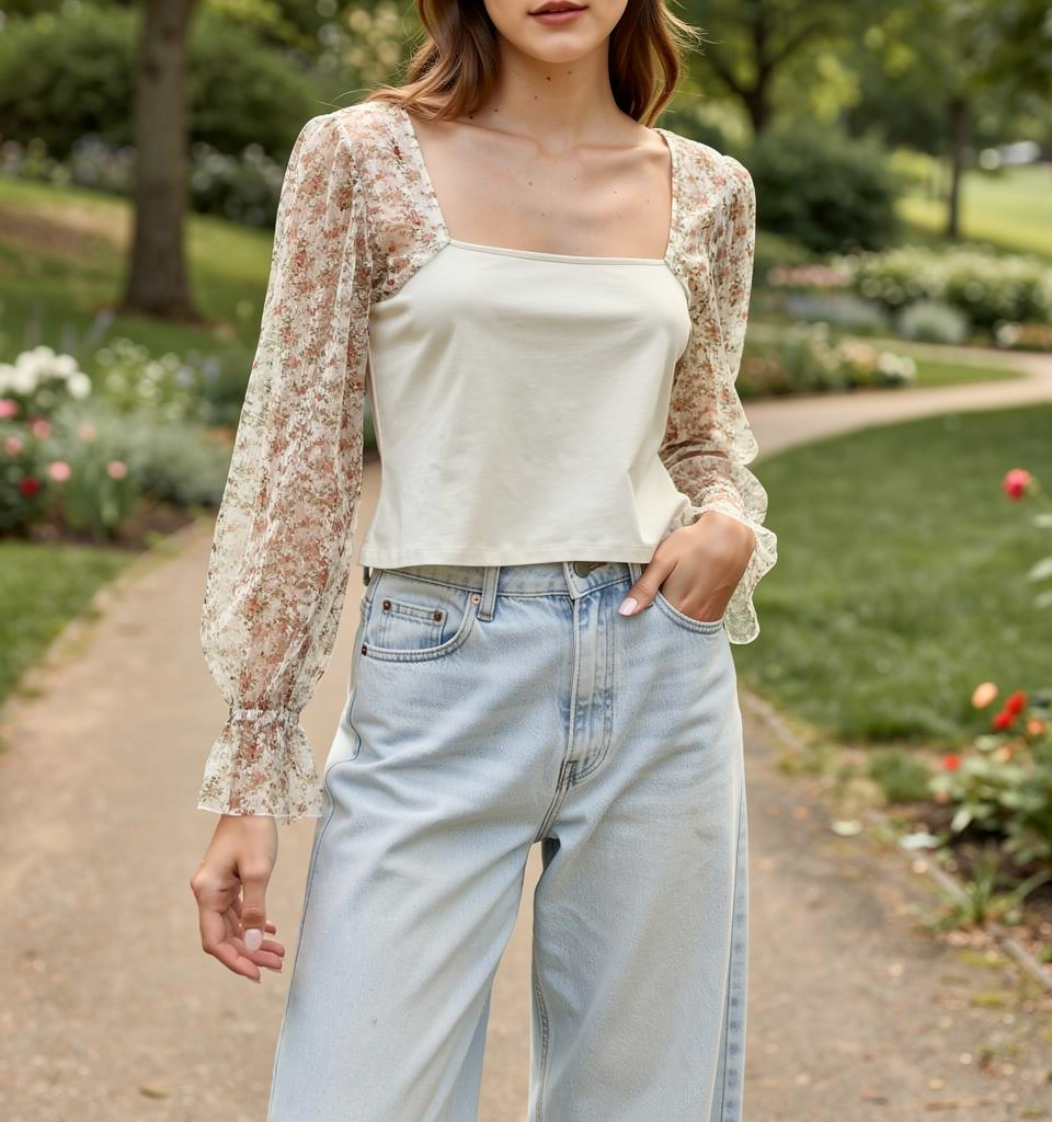 Free People Intimately Gimme Butterflies Lace Long Sleeve Top Size Medium