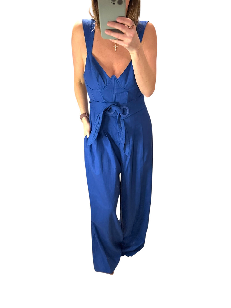 Thumbnail: Farm Rio Deep Blue Wide-Leg Jumpsuit