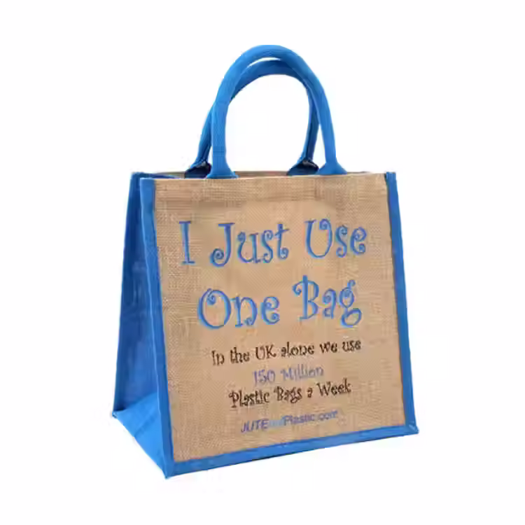 Thumbnail: Natural Linen Shopping Burlap Jute Tote Bag
