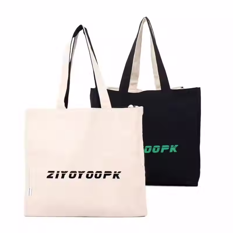 Cotton Canvas Tote Bag With Zipper