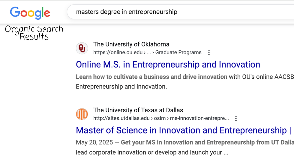 Example of organic search results on Google