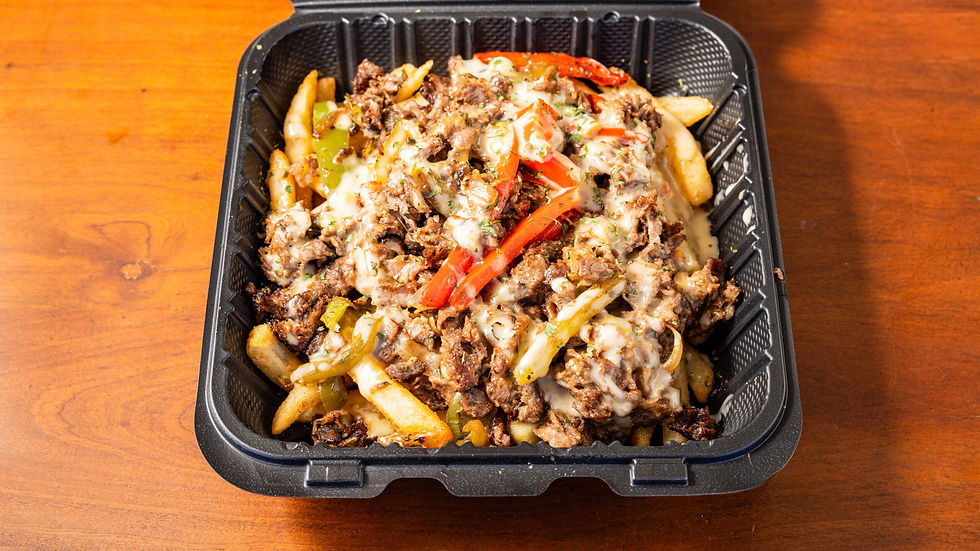 Loaded fries with tri-tip and peppers