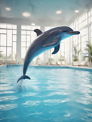 friendly dolphin in an indoor swimming pool swimming fast.jpg