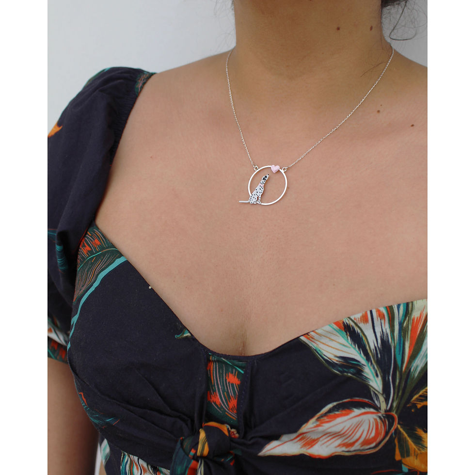 La modelo esta usando el collar de la fotografía anterior